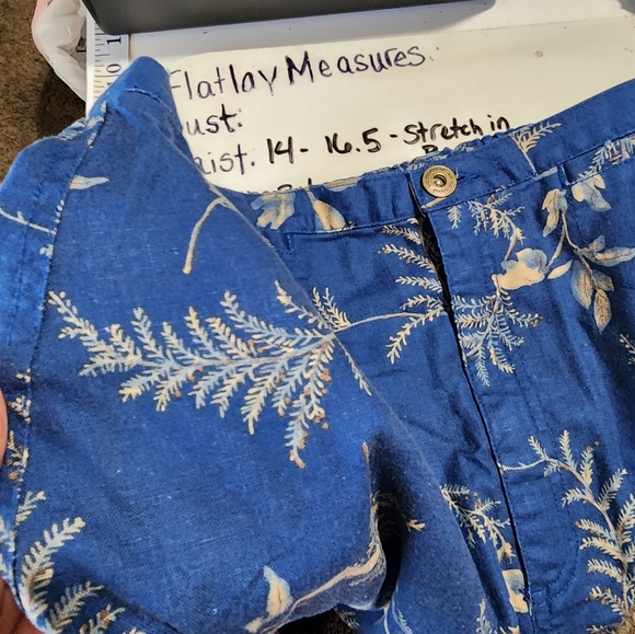 Vintage blue Linen plant print long skirt - Picture 7 of 9